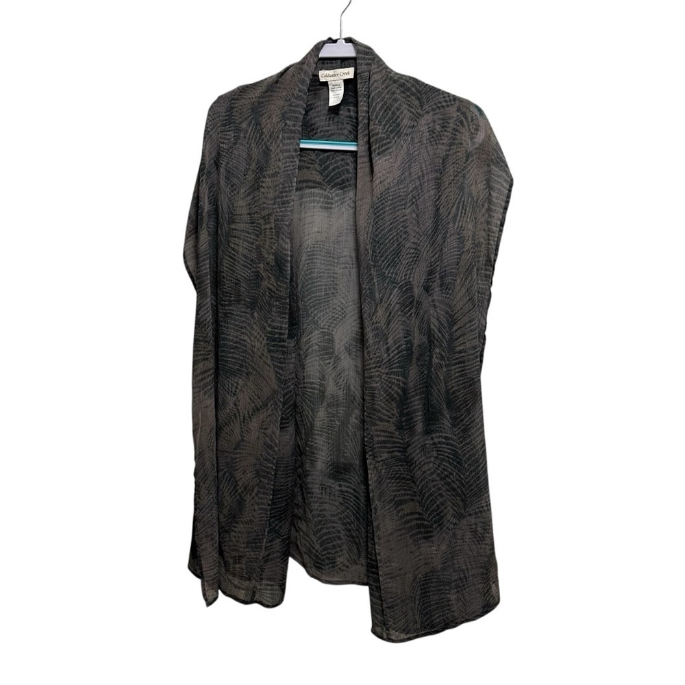 Coldwater Creek sheer tropical palm leaf print kimono in gray hue OS fits all - Picture 3 of 10
